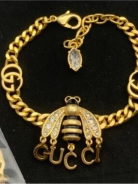 Gold Bee Charm Bracelet with Crystal Accents